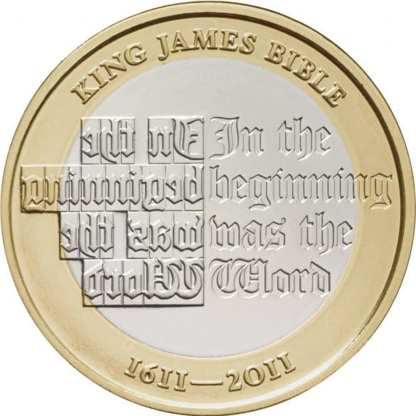 king james bible £2 coin